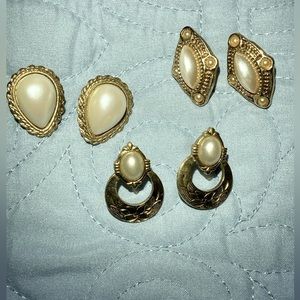 Ladies gold tone and pearllike pierced earrings.  Nice quality.  3 pair lot.